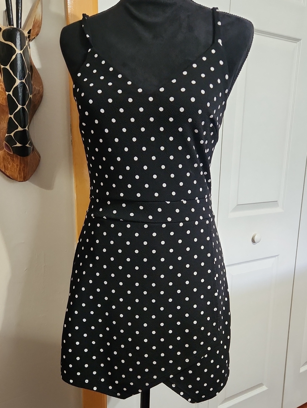Soprano Black Mini Dress/Romper with White Polka Dots